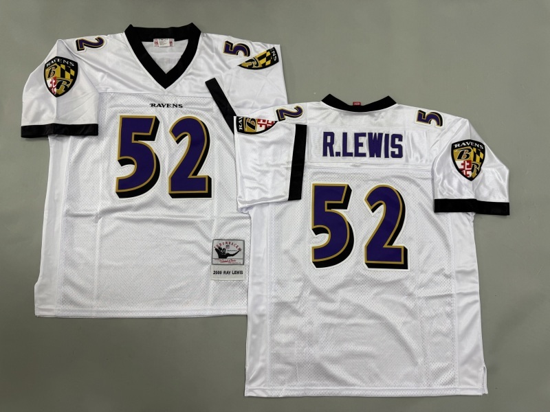 Men 2025 Baltimore Ravens 52 R.Lewis white Throwback Limited NFL Jersey style 001
